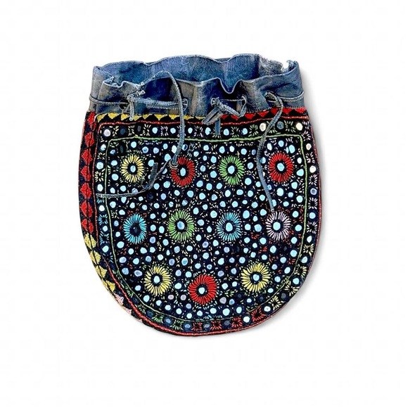 Handmade Handbags - Rare 70s Bohemian Shisha Mirror Embroidered Pouch - Tribal Banjara